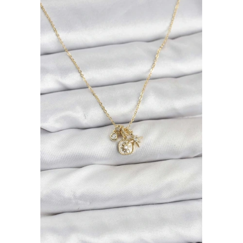 BFS Pirinç Gold Renk Minimal Charmlı Kadın Kolye