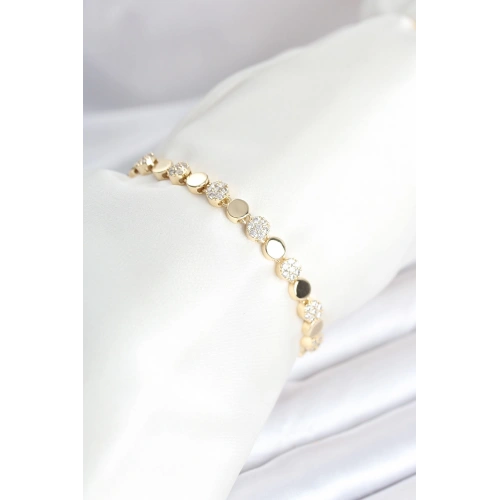 BFS Pirinç Gold Renk Nokta Model Zirkon Taşlı Kadın Bileklik