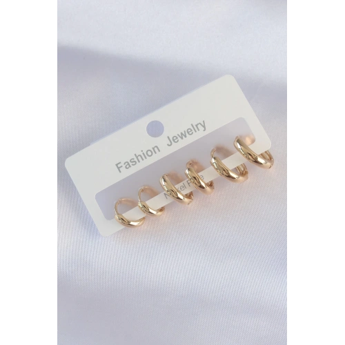 BFS Pirinç Gold Renk Oval Bombeli Küpe Seti