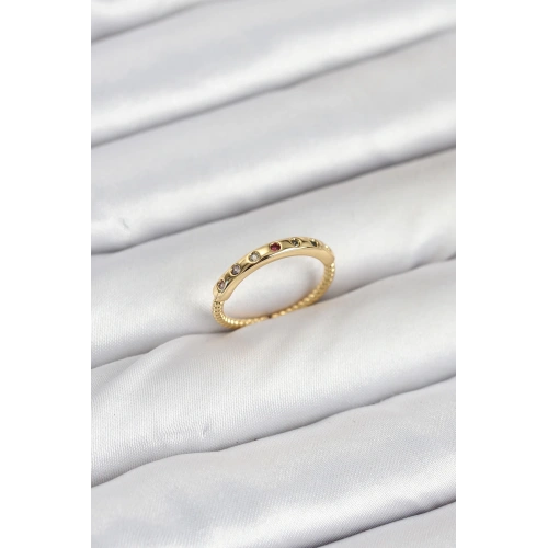 BFS Pirinç Gold Renk Renkli Zirkon Taşlı Kadın Yüzük