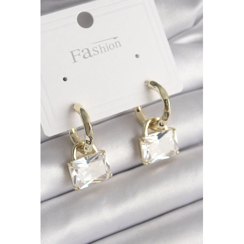 BFS Pirinç Gold Renk Sallantı Zirkon Taşlı Çanta Model Kadın Küpe