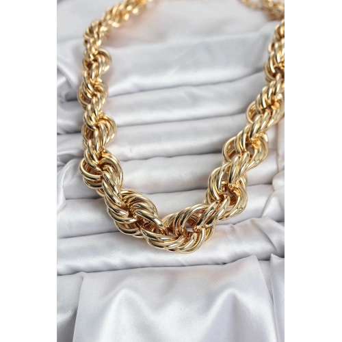 BFS Pirinç Gold Renk Sarmal Halat Model Kadın Kolye