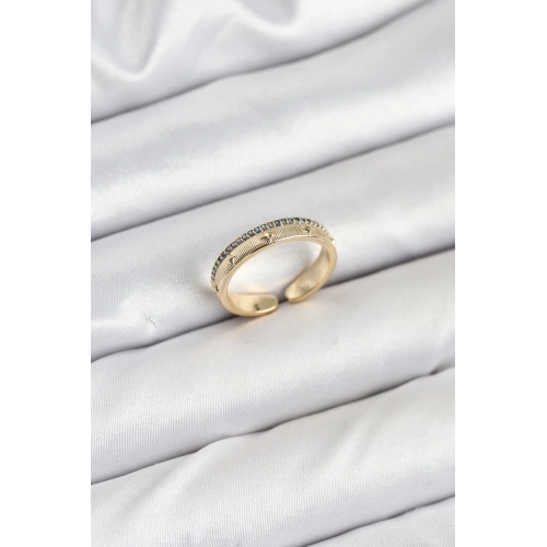 BFS Pirinç Gold Renk Sıralı Zirkon Taşlı Kutup Yıldızı Model Kadın Yüzük