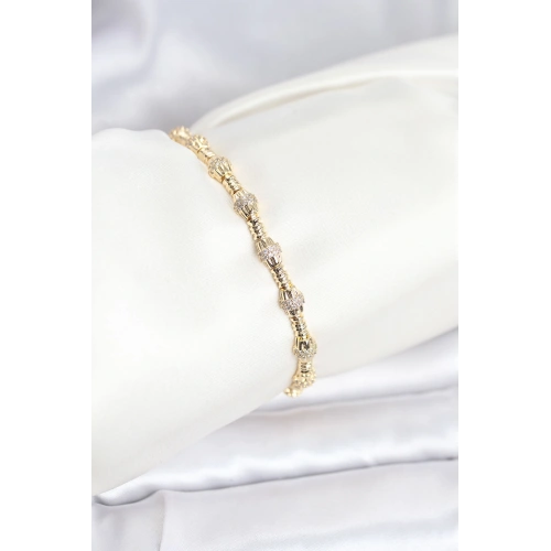 BFS Pirinç Gold Renk VIP Seri Punta Model Zirkon Taşlı Kadın Bileklik