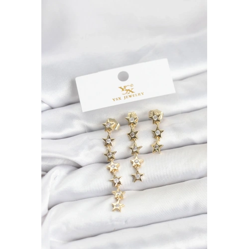 BFS Pirinç Gold Renk Yıldız Model YSX Trio Küpe Seti