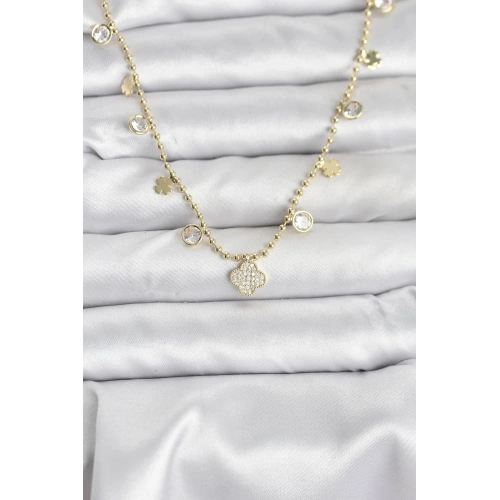 BFS Pirinç Gold Renk Yonca Model Kadın Kolye