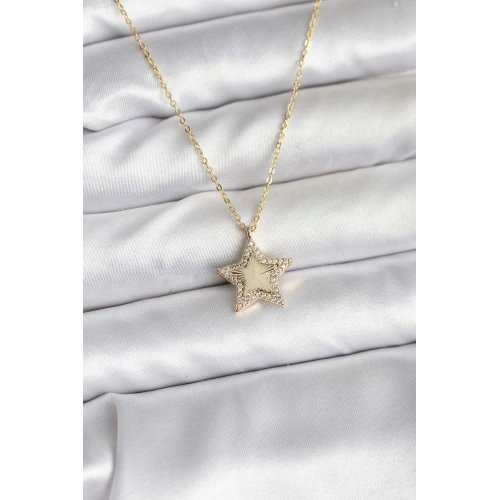 BFS Pirinç Gold Renk Zincirli Yıldızlı Model Kadın Kolye