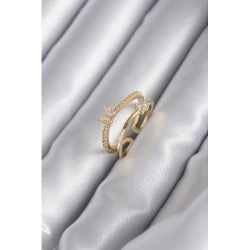 BFS Pirinç Gold Renk Zirkon Taş Detay Kelebek Model Kadın Yüzük