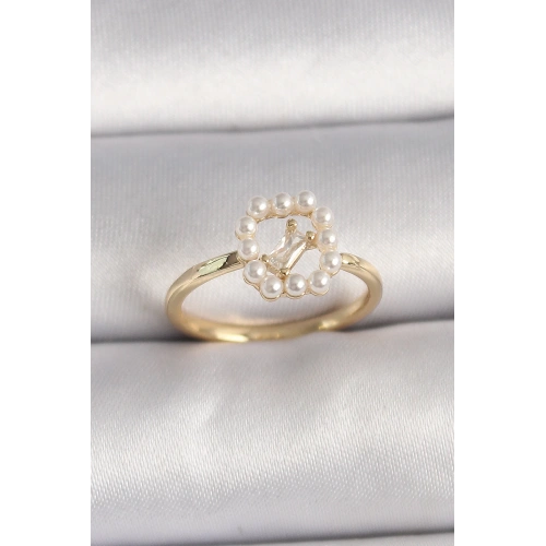 BFS Pirinç Gold Renk Zirkon Taş Detaylı İncili Ayarlanabilir Yüzük