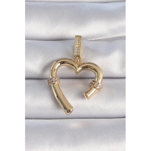 BFS Pirinç Gold Renk Zirkon Taş Detaylı Kalp Figür Ajda Charm