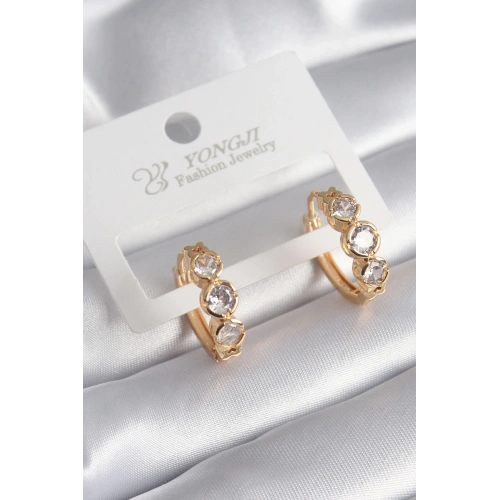 BFS Pirinç Gold Renk Zirkon Taşı Kalp Detay Kadın Küpe