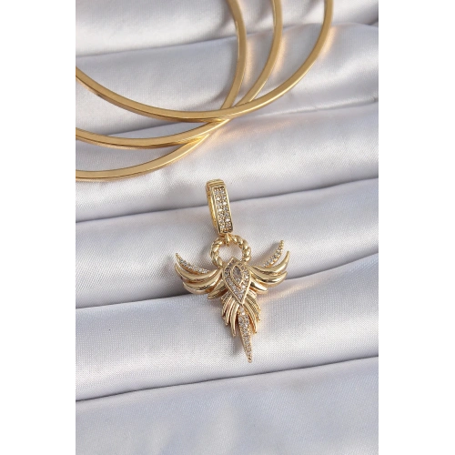 BFS Pirinç Gold Renk Zirkon Taşlı Anka Kuşu Model Ajda Charm