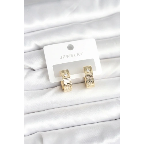 BFS Pirinç Gold Renk Zirkon Taşlı Halka Kadın Küpe