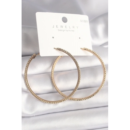 BFS Pirinç Gold Renk Zirkon Taşlı Halka Model Kadın Küpe