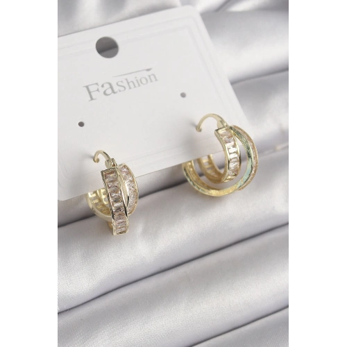 BFS Pirinç Gold Renk Zirkon Taşlı Halka Model Kadın Küpe