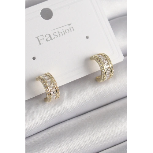 BFS Pirinç Gold Renk Zirkon Taşlı Halka Model Kadın Küpe