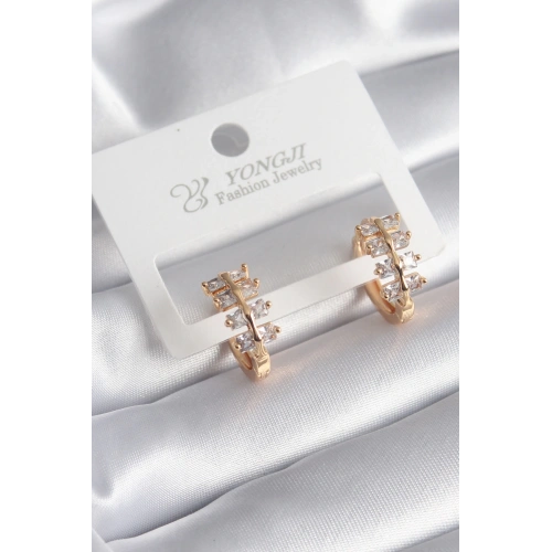 BFS Pirinç Gold Renk Zirkon Taşlı Kadın Küpe