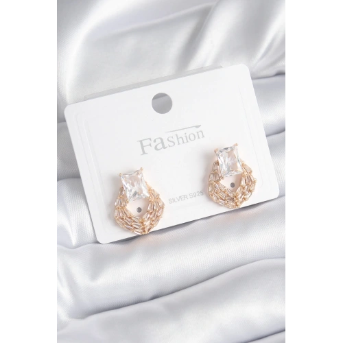 BFS Pirinç Gold Renk Zirkon Taşlı Kadın Küpe