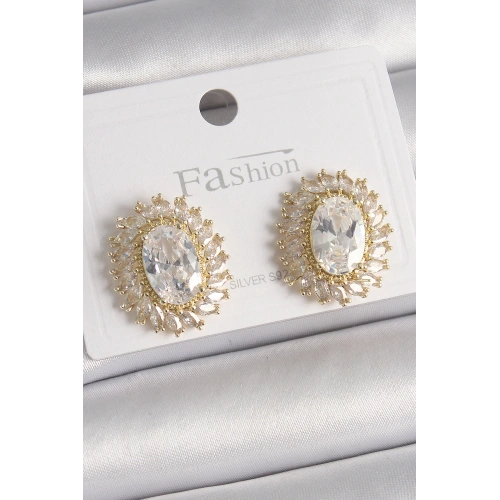 BFS Pirinç Gold Renk Zirkon Taşlı Kadın Küpe