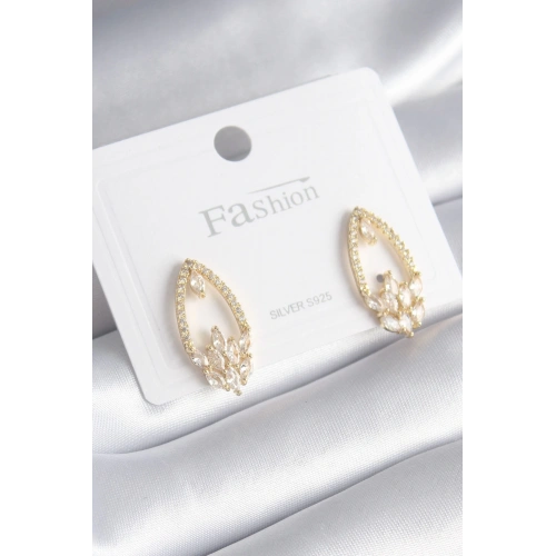 BFS Pirinç Gold Renk Zirkon Taşlı Kadın Küpe