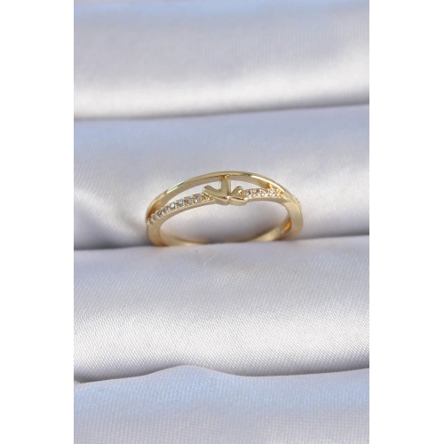 BFS Pirinç Gold Renk Zirkon Taşlı Kalp Model Kadın Yüzük