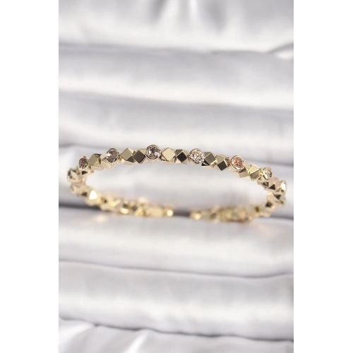 BFS Pirinç Gold Renk Zirkon Taşlı Küp Dorika Model Kadın Bileklik