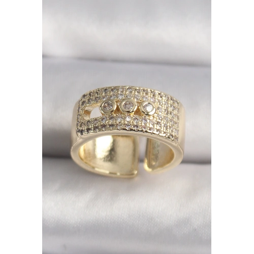 BFS Pirinç Gold Renk Zirkon Taşlı Messika Model Ayarlanabilir Kadın Yüzük