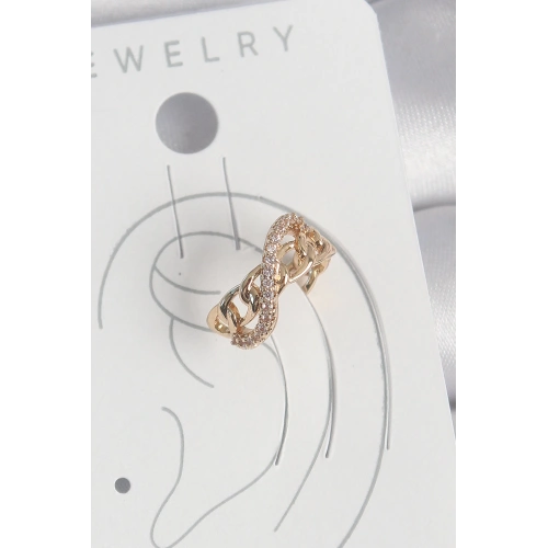 BFS Pirinç Gold Renk Zirkon Taşlı Sonsuzluk Zincir Model Kadın Kıkırdak Küpe