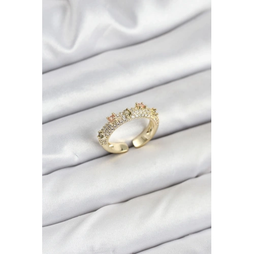 BFS Pirinç Gold Renk Zirkon Taşlı Vintage Kadın Yüzük