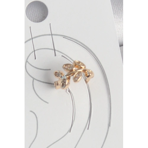 BFS Pirinç Gold Renk Zirkon Taşlı Yaprak Model Kadın Kıkırdak Küpe