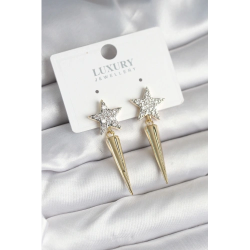 BFS Pirinç Gold Renk Zirkon Taşlı Yıldız Model Çivi Kadın Küpe