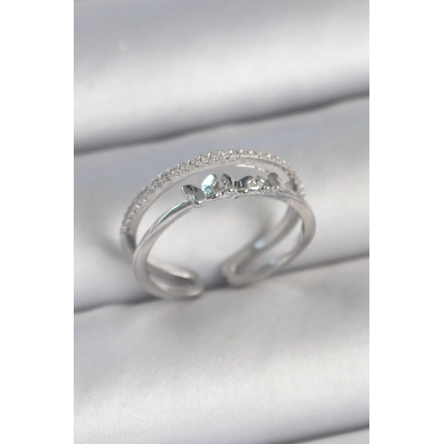 BFS Pirinç Gümüş Renk 2Li Zirkon Taş Detaylı Kelebek Figür Ayarlanabilir Model Kadın Yüzük