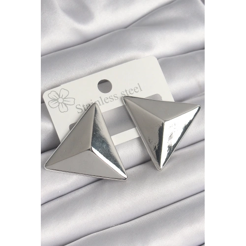 BFS Pirinç Gümüş Renk 3D Üçgen Model Kadın Küpe