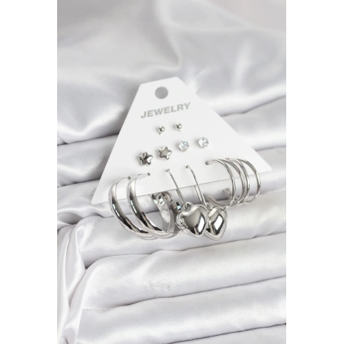 BFS Pirinç Gümüş Renk 6 Çift Kadın Küpe Seti