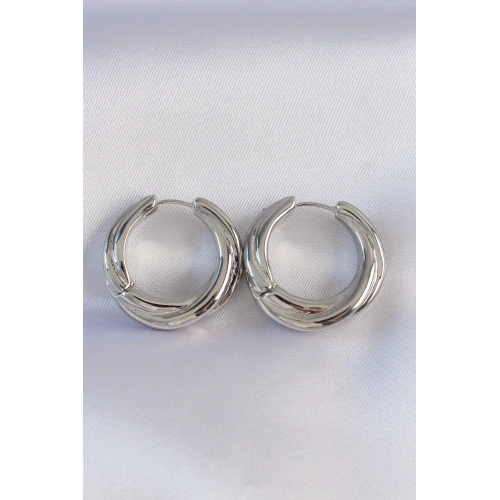 BFS Pirinç Gümüş Renk Asimetrik Kıvrım Küpe