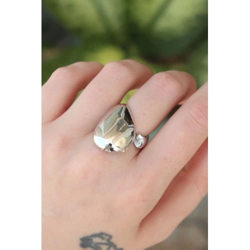 BFS Pirinç Gümüş Renk Ayarlanabilir İri Bombeli Yüzük