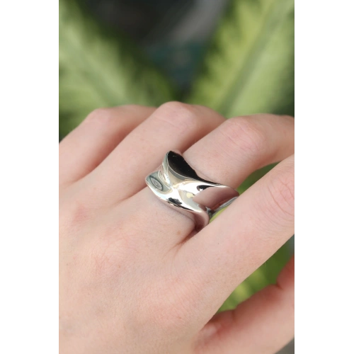 BFS Pirinç Gümüş Renk Ayarlanabilir Kalın Ezme Yüzük