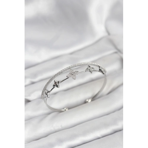 BFS Pirinç Gümüş Renk Çiçek Model Kadın Bileklik