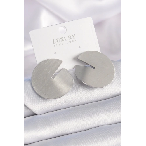 BFS Pirinç Gümüş Renk Daire Plaka Model Kadın Küpe