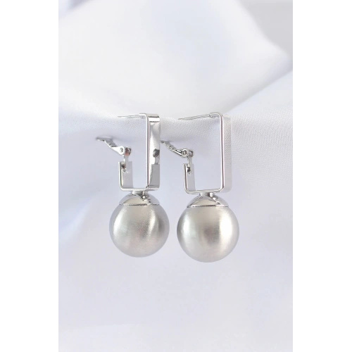 BFS Pirinç Gümüş Renk Dikdörtgen Detay Oval Küpe