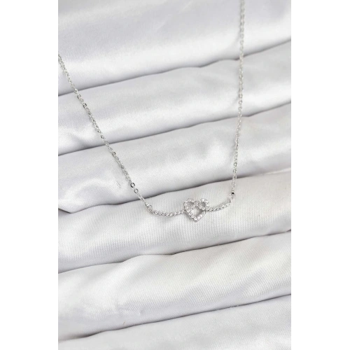 BFS Pirinç Gümüş Renk Düğüm Kalp Model Kadın Kolye