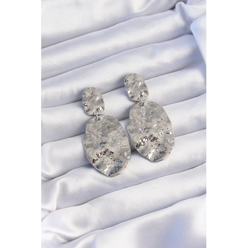 BFS Pirinç Gümüş Renk Ezme Plaka Küpe