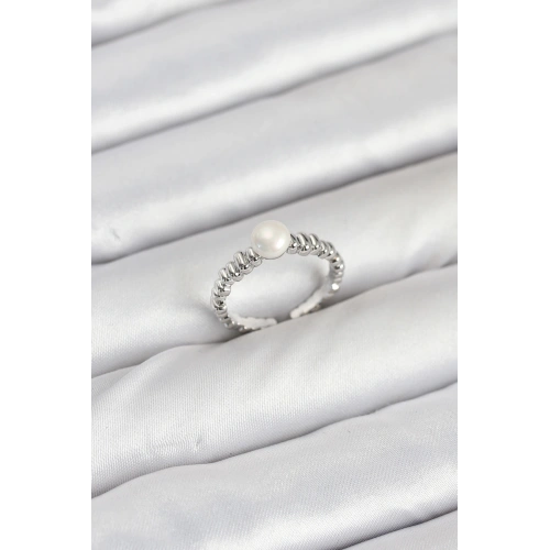 BFS Pirinç Gümüş Renk Göbek İnci Model Kadın Yüzük