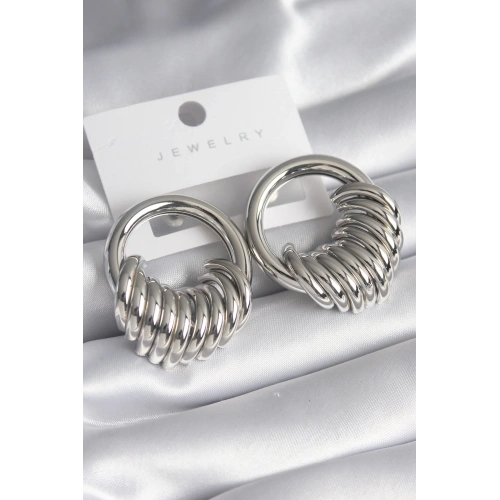 BFS Pirinç Gümüş Renk Halka Sarmal Model Kadın Küpe