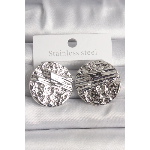 BFS Pirinç Gümüş Renk İşlemeli Daire Plaka Model Kadın Küpe