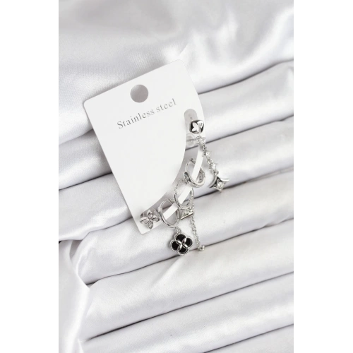 BFS Pirinç Gümüş Renk Kadın Set Küpe