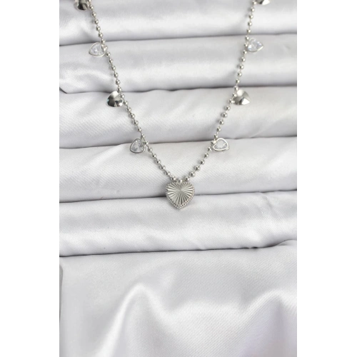 BFS Pirinç Gümüş Renk Kalp Model Kadın Kolye