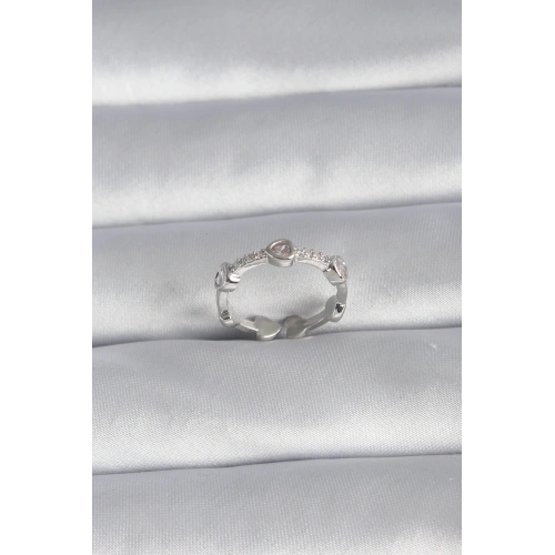 BFS Pirinç Gümüş Renk Kalp Model Zirkon Taş Detay Kadın Yüzük