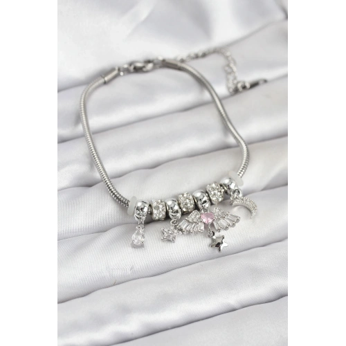 BFS Pirinç Gümüş Renk Kanatlı Charmlı Kadın Bileklik