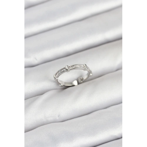 BFS Pirinç Gümüş Renk Kemik Model Zirkon Taşlı Kadın Yüzük